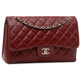 Chanel-Red Chanel Jumbo Classic Caviar lined Flap Shoulder Bag-Red