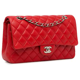 Chanel-Red Chanel Medium Classic Lambskin lined Flap Shoulder Bag-Red