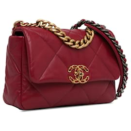 Chanel-Red Chanel Medium Lambskin 19 Flap Satchel-Red