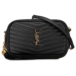 Saint Laurent-Black Saint Laurent Mini Grain de Poudre Monogram Lou Camera Bag-Black