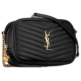 Saint Laurent-Black Saint Laurent Mini Grain de Poudre Monogram Lou Camera Bag-Black