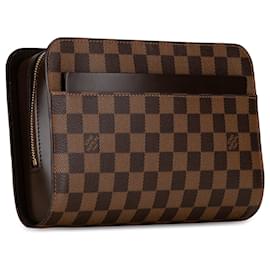 Louis Vuitton-Brown Louis Vuitton Damier Ebene Pochette Saint Louis Clutch Bag-Marron