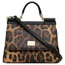 Dolce & Gabbana-Brown Dolce & Gabbana Leopard Print Miss Sicily Satchel-Brown