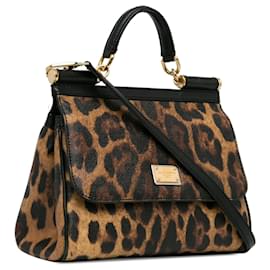 Dolce & Gabbana-Brown Dolce & Gabbana Leopard Print Miss Sicily Satchel-Brown