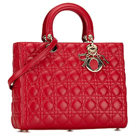 Dior-Red Dior Large Lambskin Cannage Lady Dior Satchel-Red