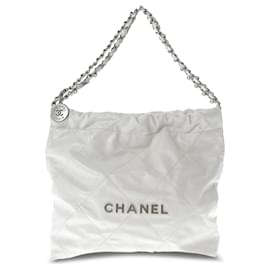 Chanel-White Chanel Small 22 Quilted Shiny calf leather Tote-White