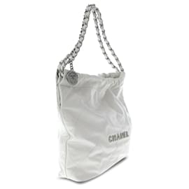 Chanel-White Chanel Small 22 Quilted Shiny calf leather Tote-White