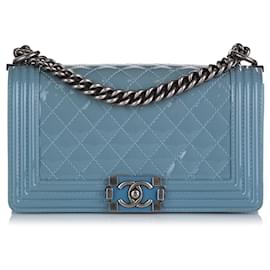 Chanel-Blue Chanel Medium Patent Boy Bag-Blue