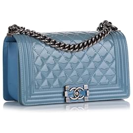 Chanel-Blue Chanel Medium Patent Boy Bag-Blue