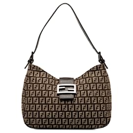 Fendi-Brown Fendi Zucchino Shoulder Bag-Brown