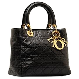 Dior-Black Dior Medium Lambskin Cannage Lady Dior Satchel-Black