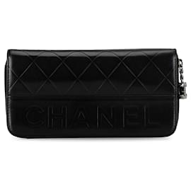 Chanel-Black Chanel Quilted calf leather Long Wallet-Black