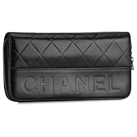 Chanel-Black Chanel Quilted calf leather Long Wallet-Black