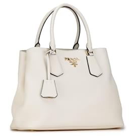 Prada-White Prada Medium Vitello Daino Satchel-White