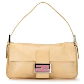 Fendi-Tan Fendi Leather Baguette Shoulder Bag-Camel