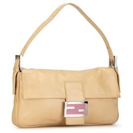 Fendi-Tan Fendi Leather Baguette Shoulder Bag-Camel