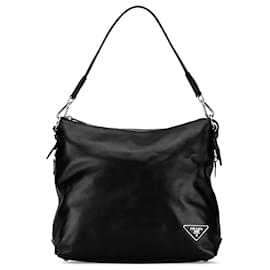 Prada-Black Prada Soft Calf Side Zip Hobo Shoulder Bag-Black