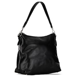 Prada-Black Prada Soft Calf Side Zip Hobo Shoulder Bag-Black