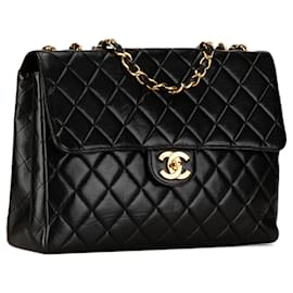 Chanel-Black Chanel Jumbo Classic Lambskin Single Flap Shoulder Bag-Black