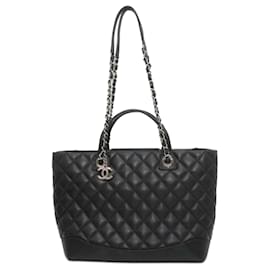 Chanel-Black Chanel Small Quilted calf leather Easy Shopping Tote Satchel-Black