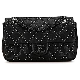 Chanel-Black Chanel Washed Lambskin Studded Metal Beauty Flap Shoulder Bag-Black