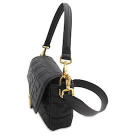 Fendi-Black Fendi Zucca Embossed Baguette Satchel-Black