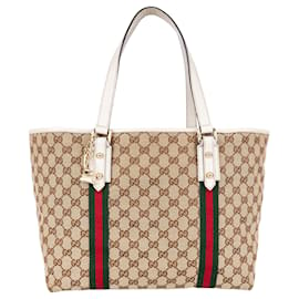 Gucci-Gucci GG Monogram Sherry Line Tote Bag-Beige