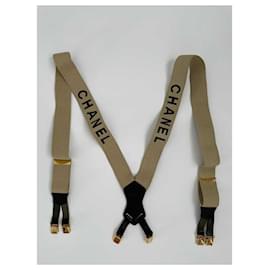 Chanel-Chanelz vintage rare 1990 logo-print suspender beige-Beige