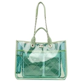 Chanel-Chanel Green Medium PVC Lambskin Coco Splash Shopping Tote-Green