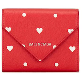 Balenciaga-Balenciaga Red Leather Papier Hearts Compact Wallet-Red
