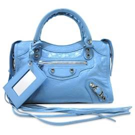 Balenciaga-Balenciaga Blue Motocross Classic Mini City Satchel-Blue,Light blue