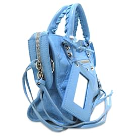 Balenciaga-Balenciaga Blue Motocross Classic Mini City Satchel-Blue,Light blue