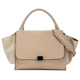 Céline-Celine Brown Medium Trapeze Satchel-Brown,Beige