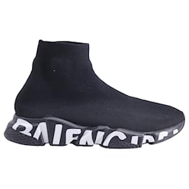 Balenciaga-Balenciaga Speed Graffiti Sneakers in Black Polyester-Black