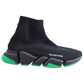 Balenciaga-Balenciaga Speed 2.0 Clear Sole Sneakers in Black Polyester-Black