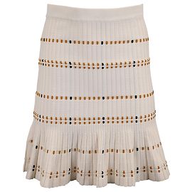 Minissaia Sandro Paris Stretch Knit em Algodão Creme Branco Cru
