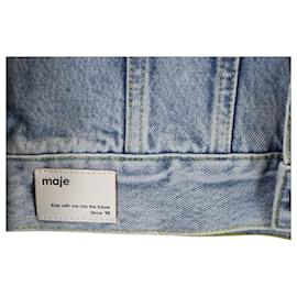 Maje-Denim Patch Detail Jacket in Blue Cotton Denim-Blue,Light blue