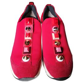 Baskets Fendi en daim rouge Rouge
