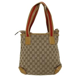 Gucci-GUCCI GG Canvas Sherry Line Hand Bag Beige Red Brown 019 0402 1705 auth 74648-Brown,Red,Beige