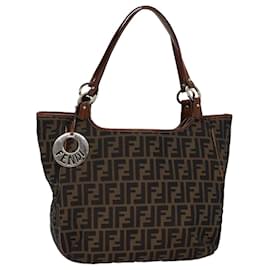 Fendi-FENDI Zucca Canvas Tote Bag Noir Marron Auth bs14857-Marron,Noir