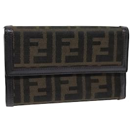 Fendi-FENDI Zucca Canvas Portefeuille Noir Marron Authentique 76700-Marron,Noir