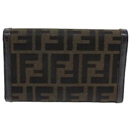 Fendi-FENDI Zucca Canvas Wallet Black Brown Auth 76700-Brown,Black