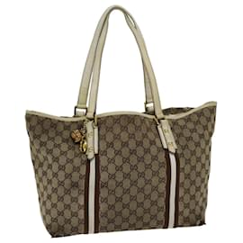 Gucci-GUCCI GG Canvas Sherry Line Tote Bag Beige Brown 139260 auth 76163-Brown,Beige