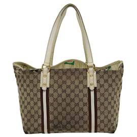 Gucci-GUCCI GG Canvas Sherry Line Tote Bag Beige Brown 139260 auth 76163-Brown,Beige
