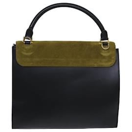 Céline-CELINE Trapeze Hand Bag Suede Leather 2way Black Khaki Auth 76216-Black,Khaki
