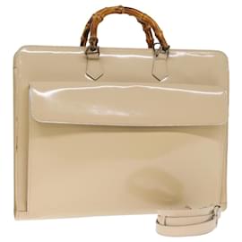 Gucci-GUCCI Bamboo Hand Bag Patent leather 2way Beige Auth 75606-Beige