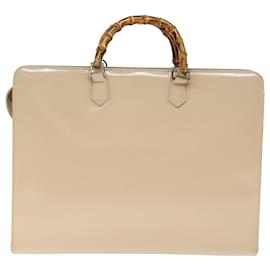 Gucci-GUCCI Bamboo Hand Bag Patent leather 2way Beige Auth 75606-Beige