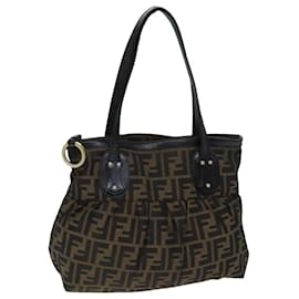 Fendi-FENDI Zucca Canvas Tote Bag Black Brown Auth 76722-Brown,Black