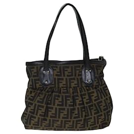 Fendi-FENDI Zucca Canvas Tote Bag Black Brown Auth 76722-Brown,Black