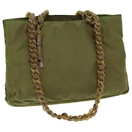 Prada-PRADA Chain Shoulder Bag Nylon Khaki Auth bs14447-Khaki